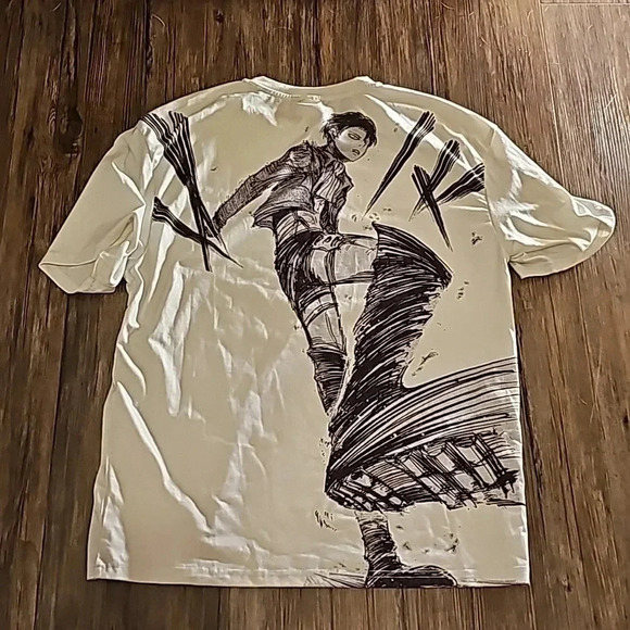 Mens Attack on Titan Shein Black White Oversized Graphic Tshirt Medium - Picture 4 of 4